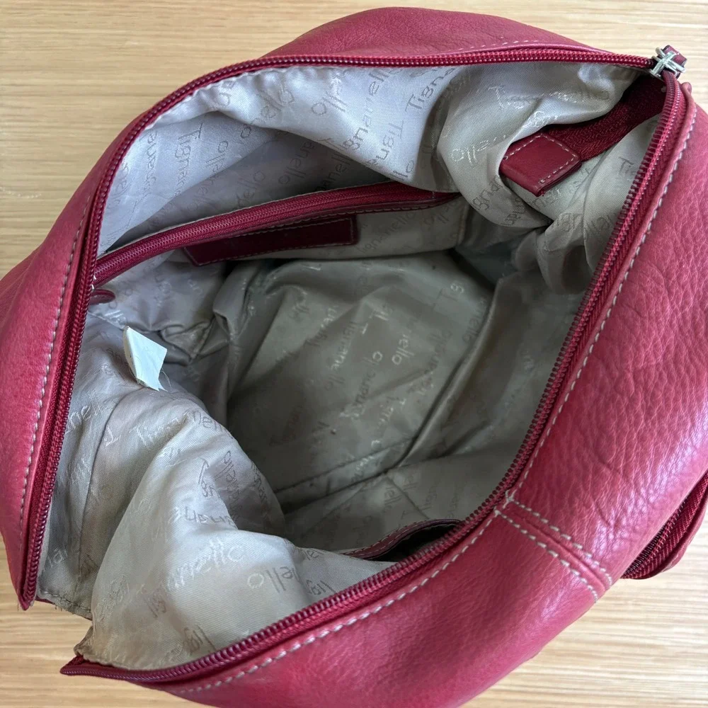 Tignanello Red Leather Shoulder Bag Multi Pocket Hobo Purse Women's 15x11
